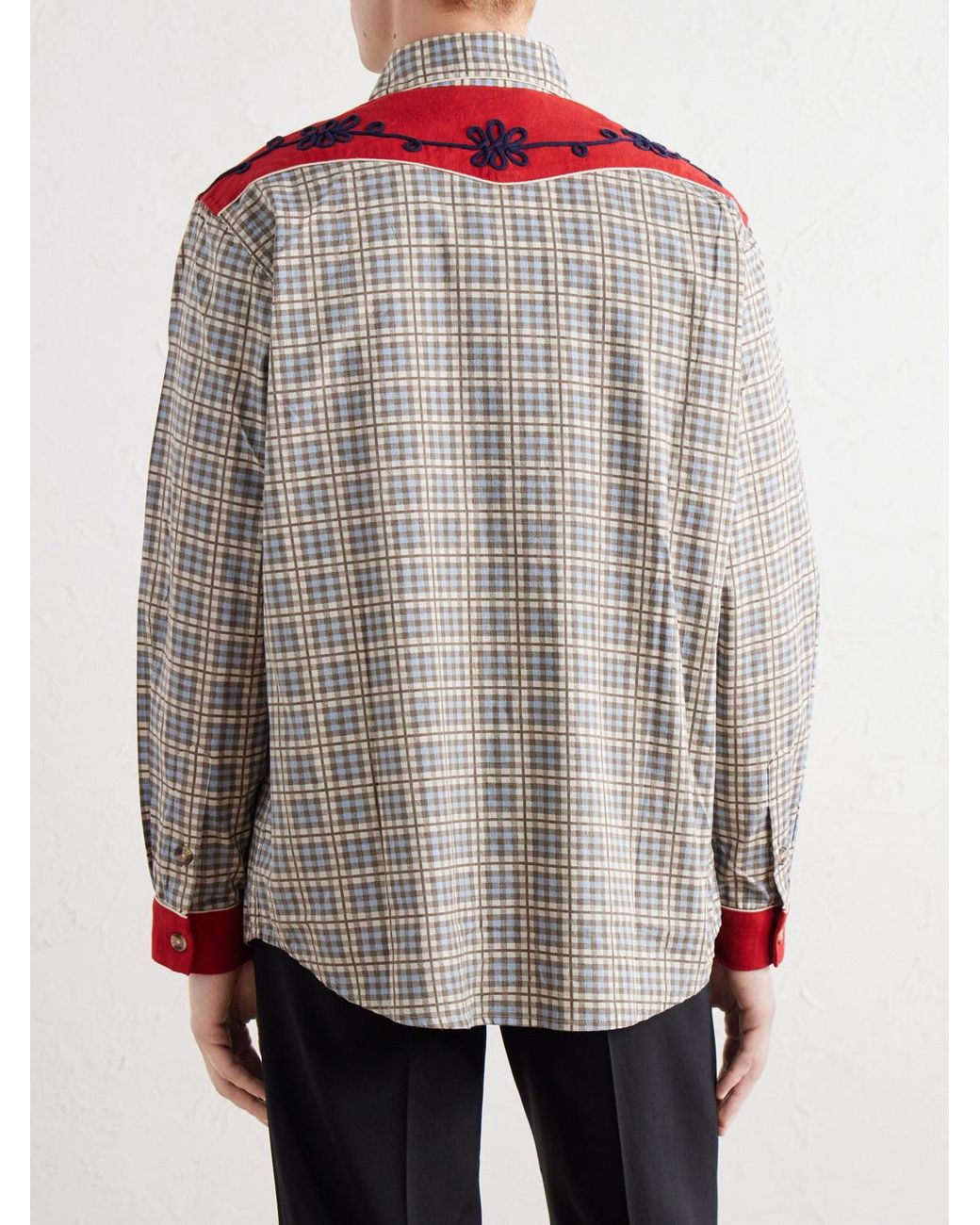 Bode Gray River City Western Checked Cotton Shirt for men