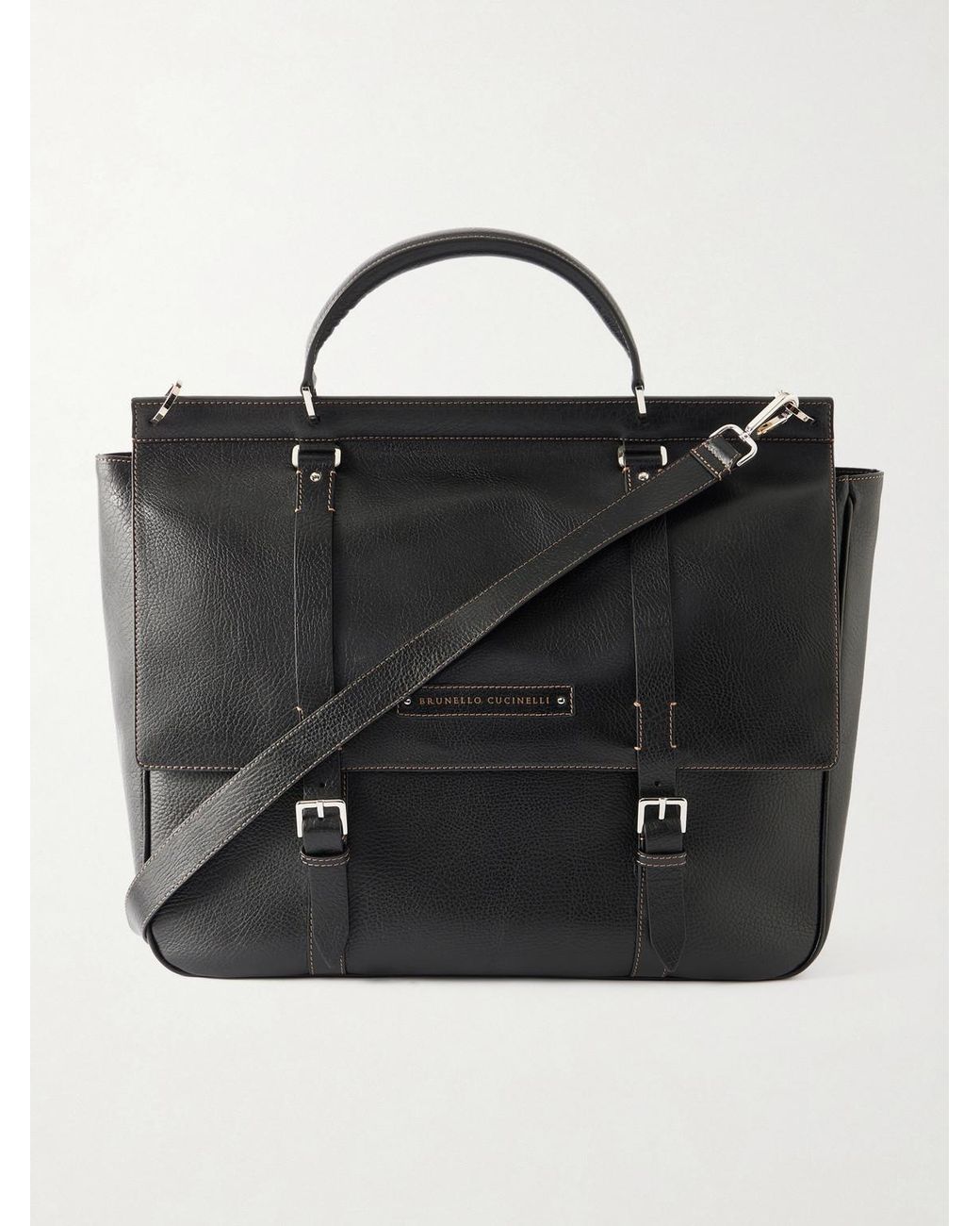 Brunello Cucinelli Black Full-grain Leather Weekend Bag for men