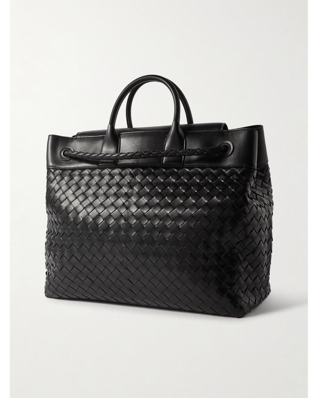 Bottega Veneta Black Andiamo Large Intrecciato Leather Messenger Bag for men