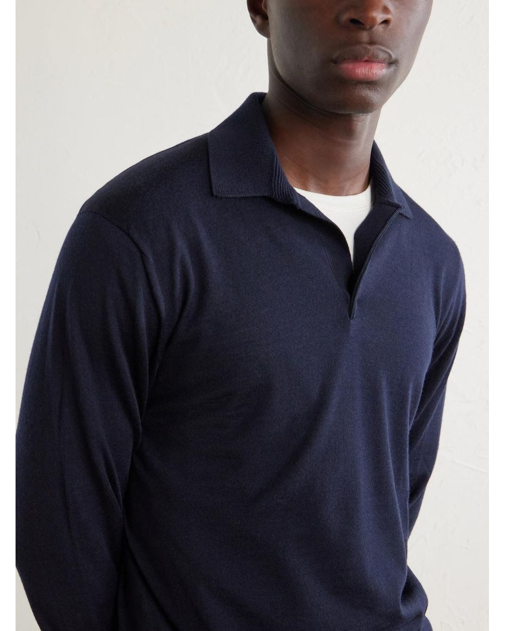 Sease Blue Lasca Virgin-Wool Polo Shirt for men