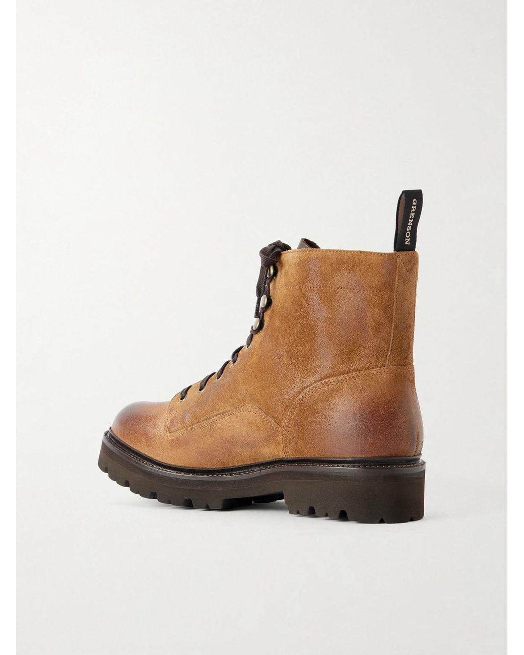 GRENSON Brown Callum Burnished-Suede Lace-Up Boots for men
