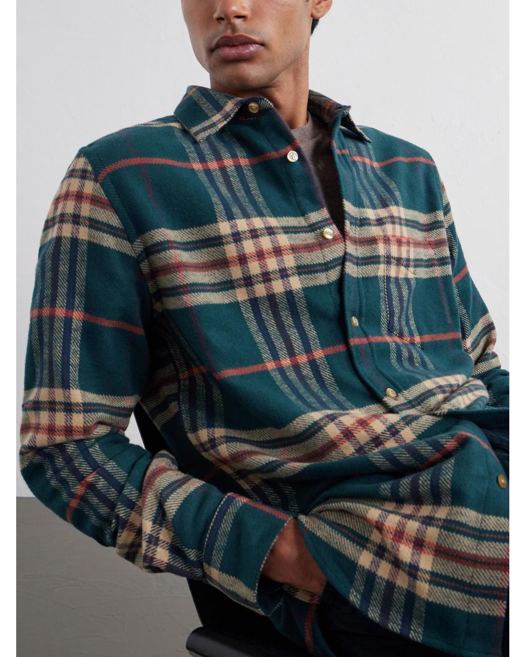 Portuguese Flannel Blue Cervo Checked Cotton-Flannel Shirt for men