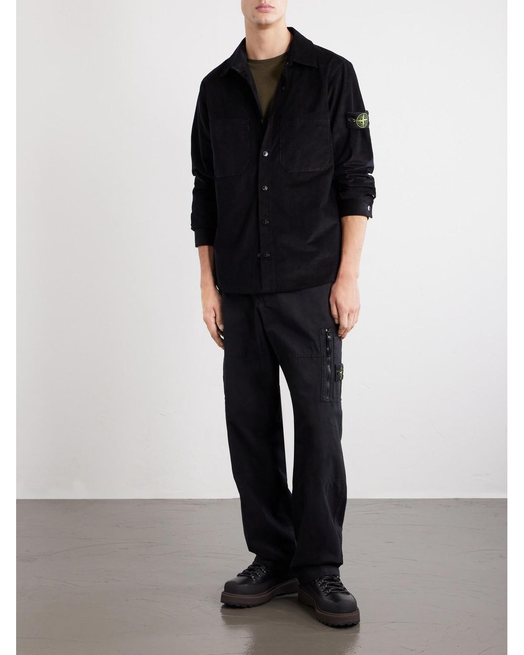 Stone Island Blue Logo-Appliquéd Cotton Corduroy Shirt for men