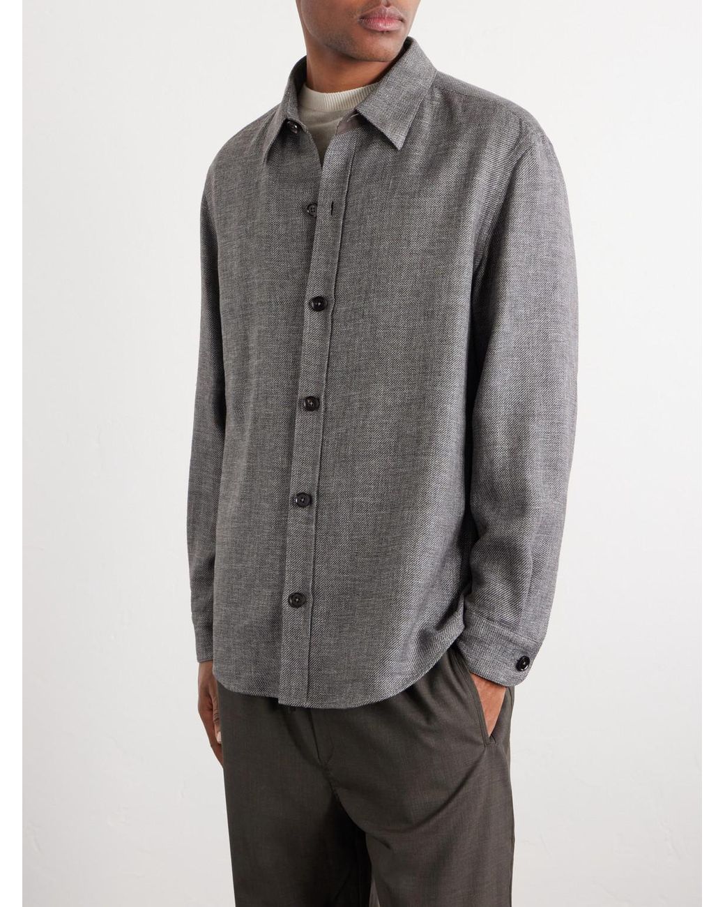 Zegna Gray Cashmere, Linen And Silk-Blend Overshirt for men