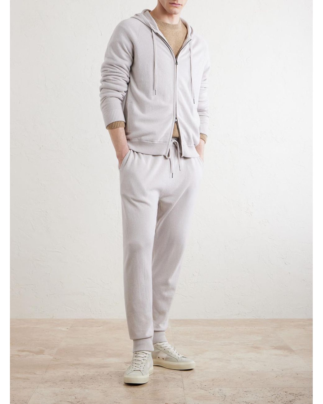 Derek Rose White Finley Cashmere Drawstring Sweatpants for men