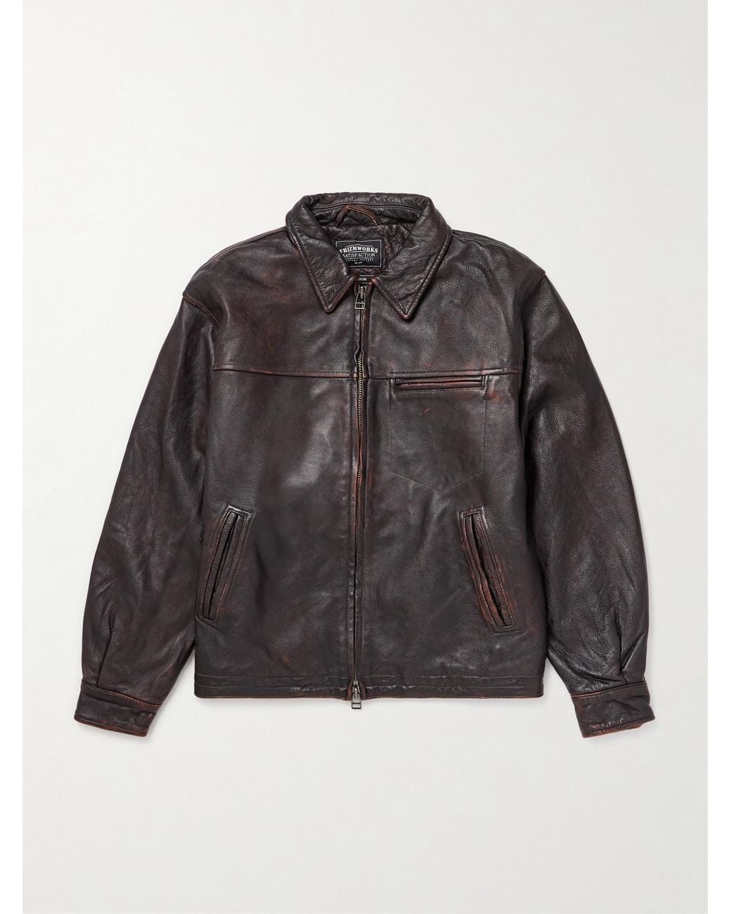 FRIZMWORKS Gray Distressed Leather Jacket for men
