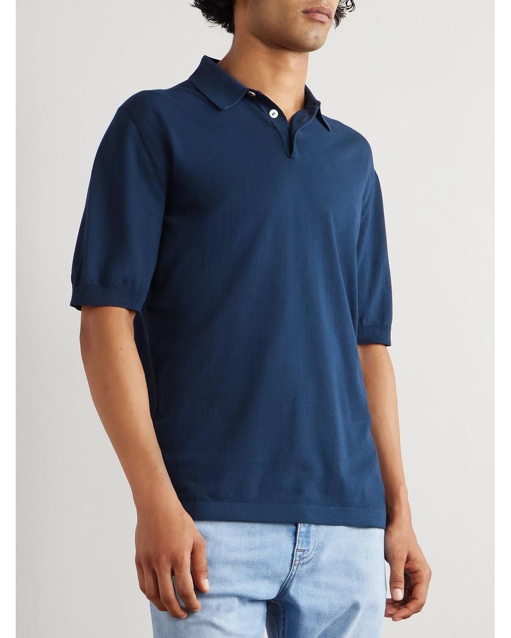Eleventy Blue Garment-Dyed Cotton Polo Shirt for men