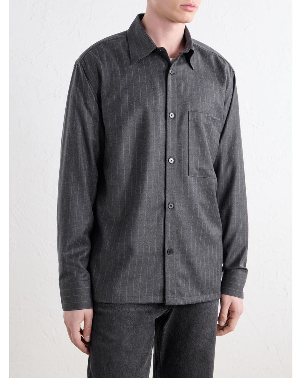 NN07 Blue Freddy 10052 Pinstriped Wool-Blend Flannel Shirt for men