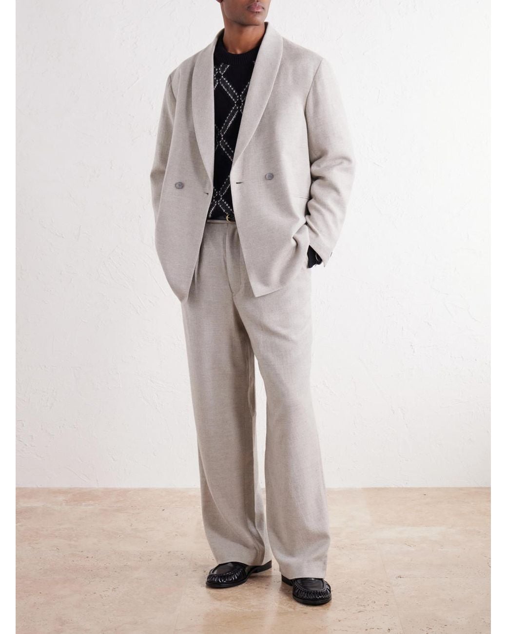 Blue Blue Japan White Straight-Leg Pleated Wool, Cotton And Yak-Blend Twill Trousers for men