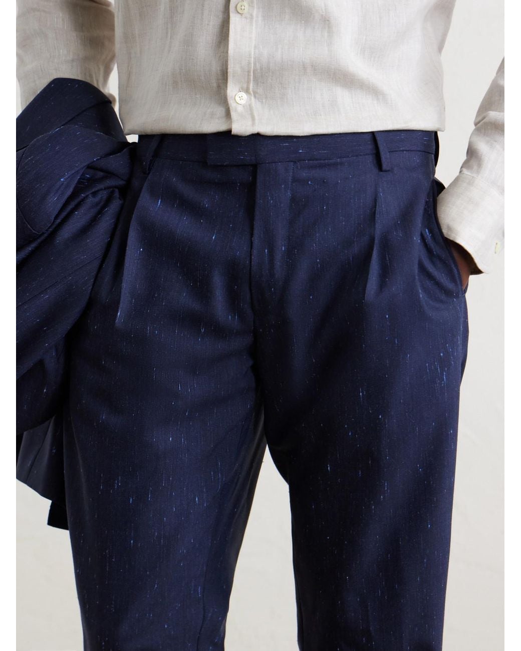 Mr P. Blue Slim-Fit Pleated Wool And Silk-Blend Dupioni Suit Trousers for men