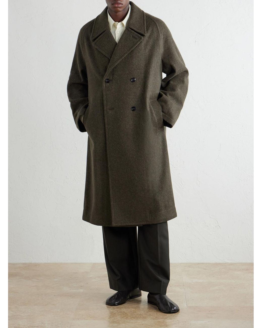Lemaire Brown Double-Breasted Wool And Alpaca-Blend Felt Coat for men