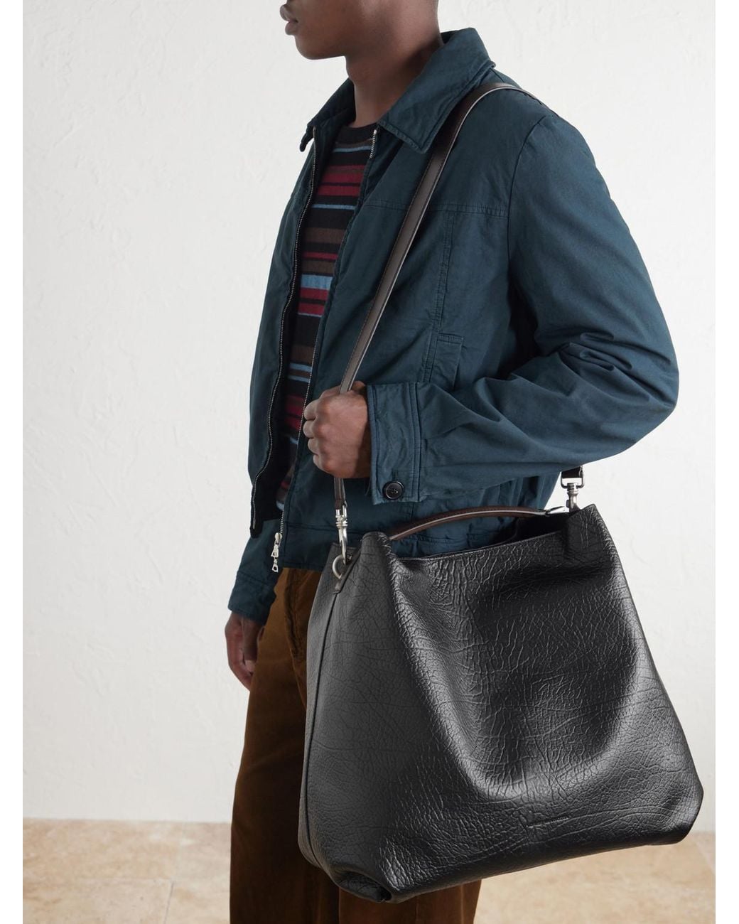 Dries Van Noten Black Leather Tote Bag for men