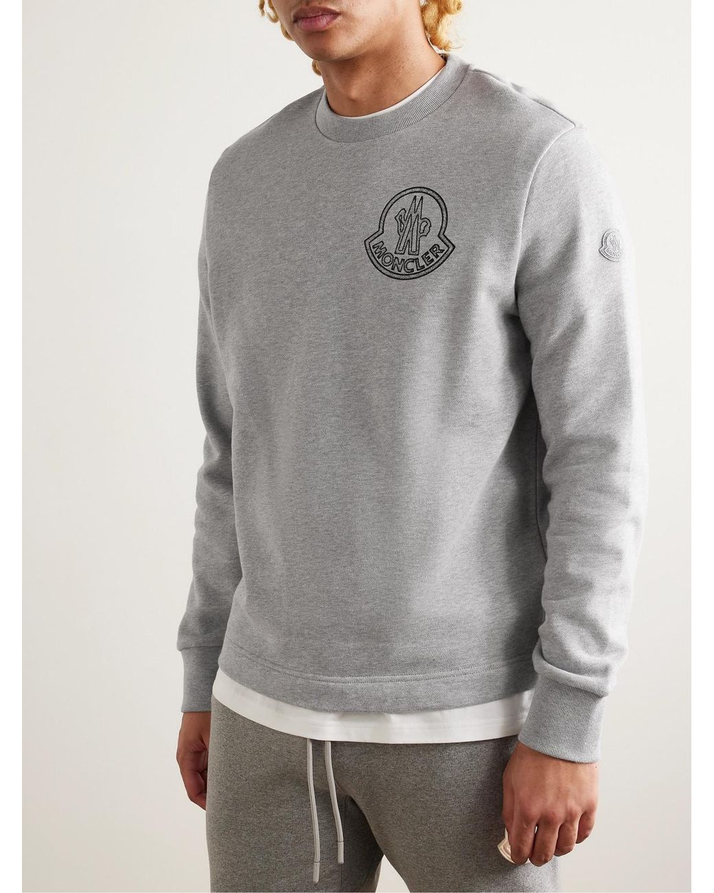 Moncler Gray Logo-Print Appliquéd Cotton-Jersey Sweatshirt for men