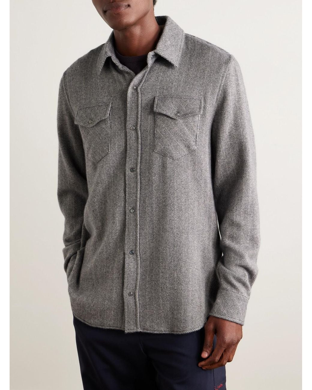 God's True Cashmere Gray Striped Cashmere Shirt for men