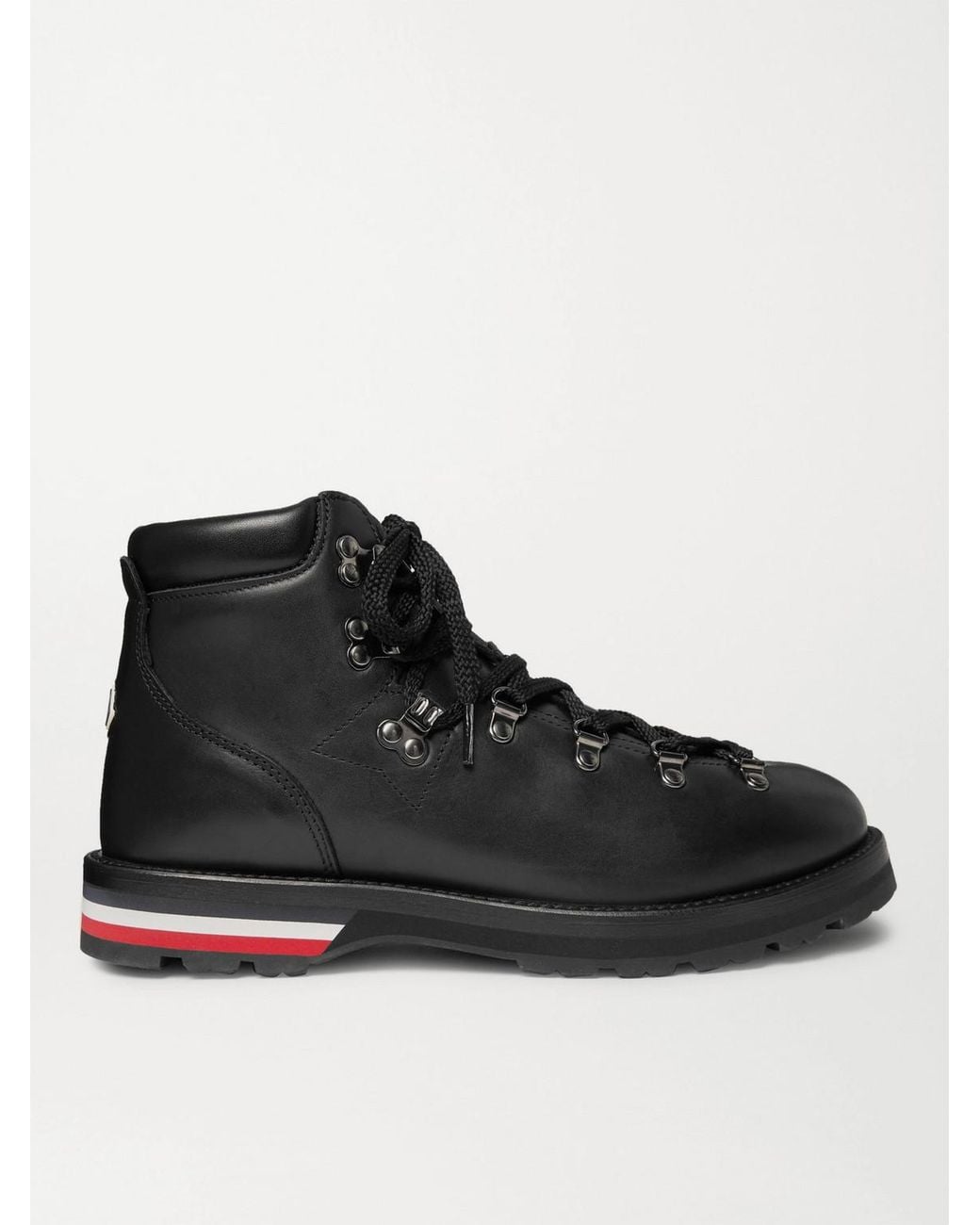 Moncler Black Striped Full-Grain Leather Boots for men