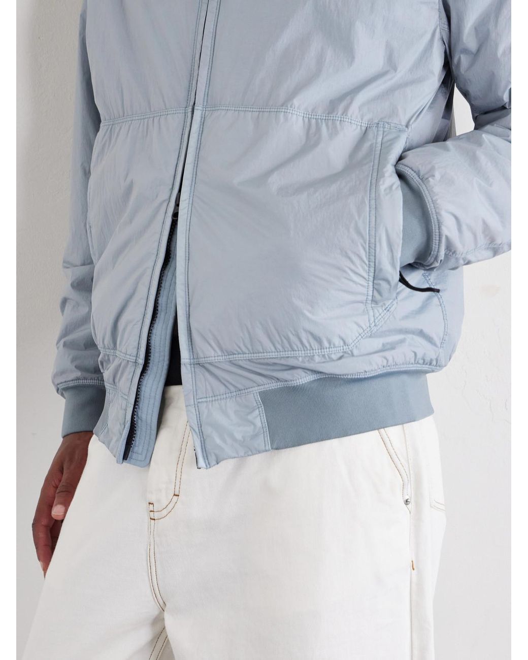 Stone Island Blue Logo-Appliquéd Padded Garment-Dyed Recycled Crinkle Reps Ny Shell Hooded Jacket for men