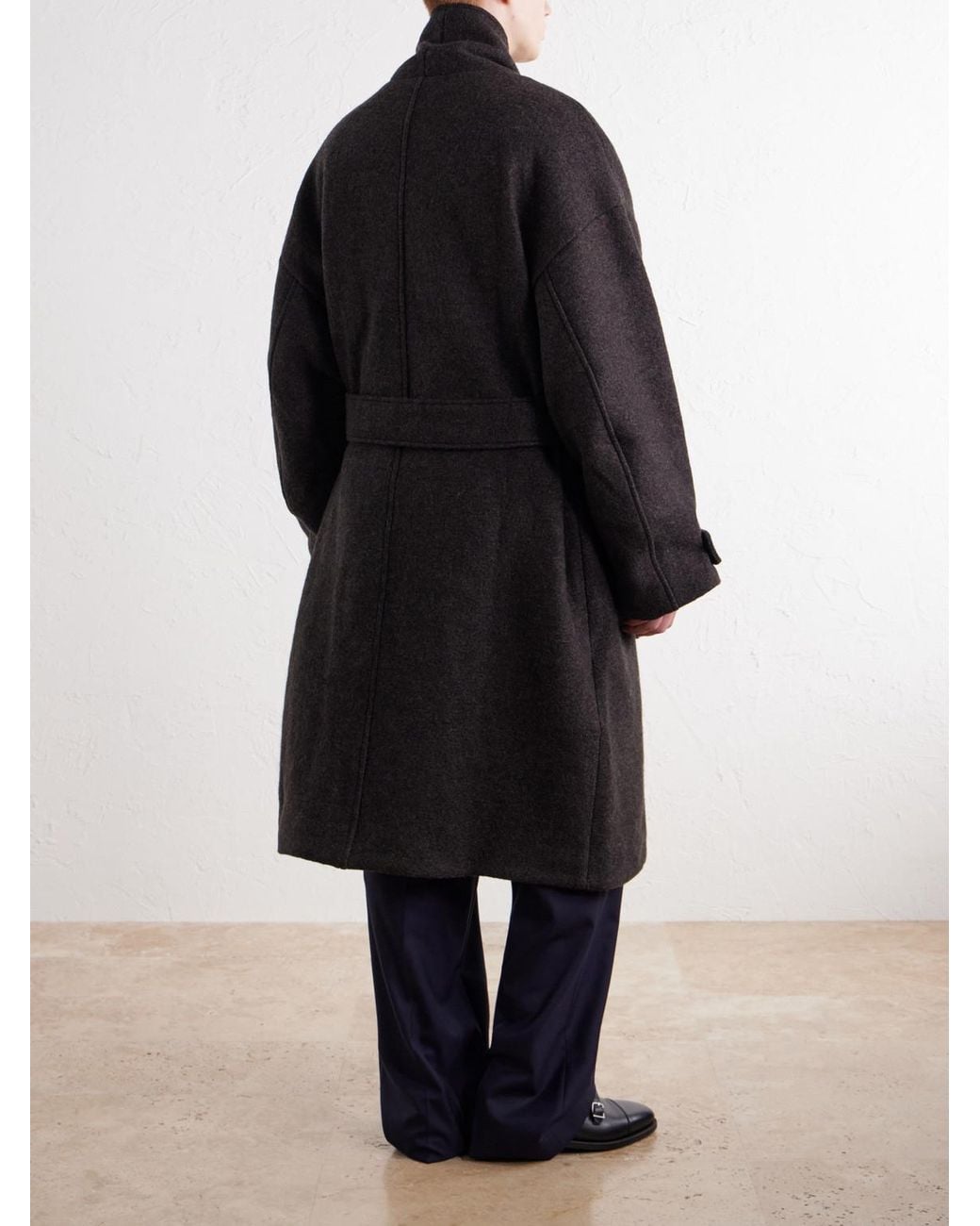 A Kind Of Guise Black Jaca Shawl-Collar Belted Virgin Wool-Felt Coat for men