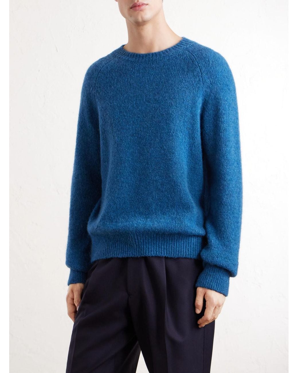 Dries Van Noten Blue Brushed Alpaca-Blend Sweater for men
