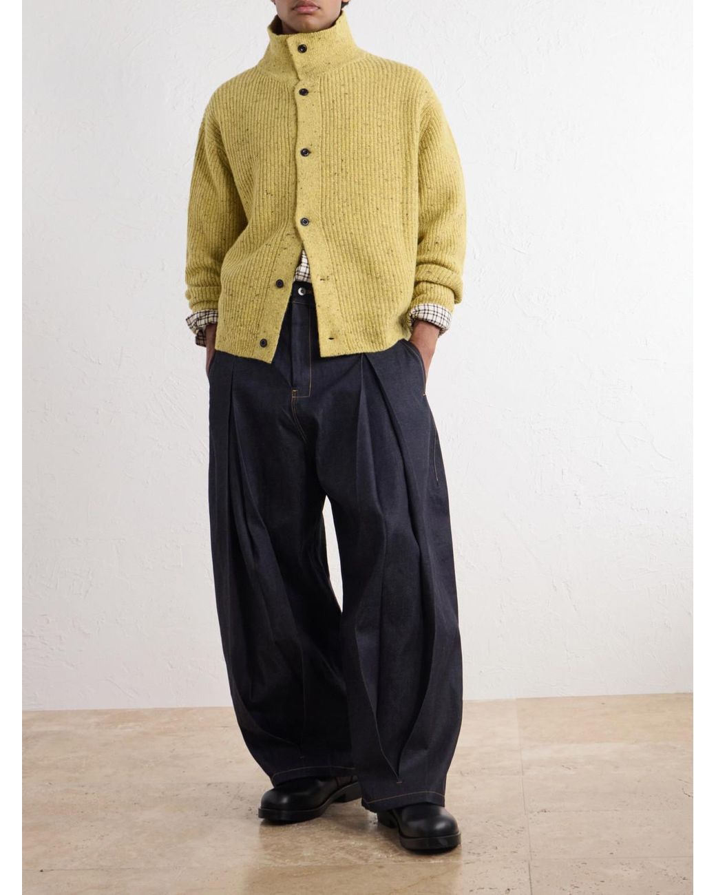 SAGE NATION Blue Barrel-Leg Pleated Jeans for men