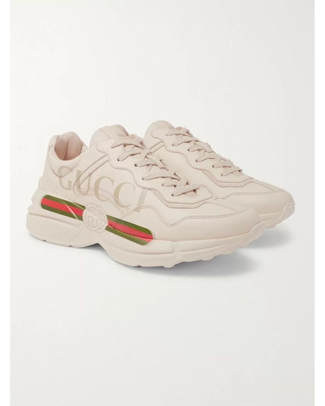Gucci Natural Rhyton Logo-Print Leather Sneakers for men