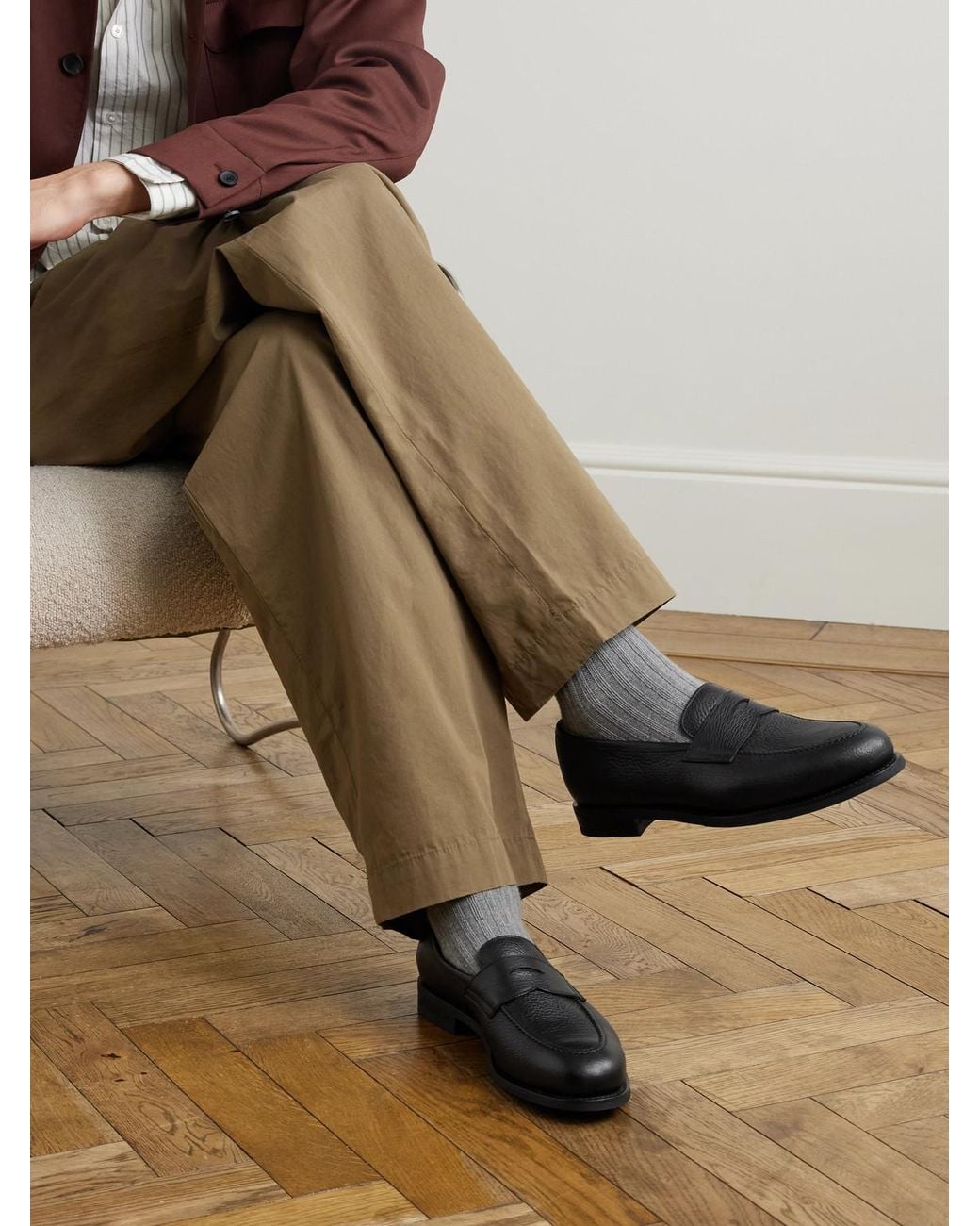 Morjas Black Full-grain Leather Penny Loafers for men