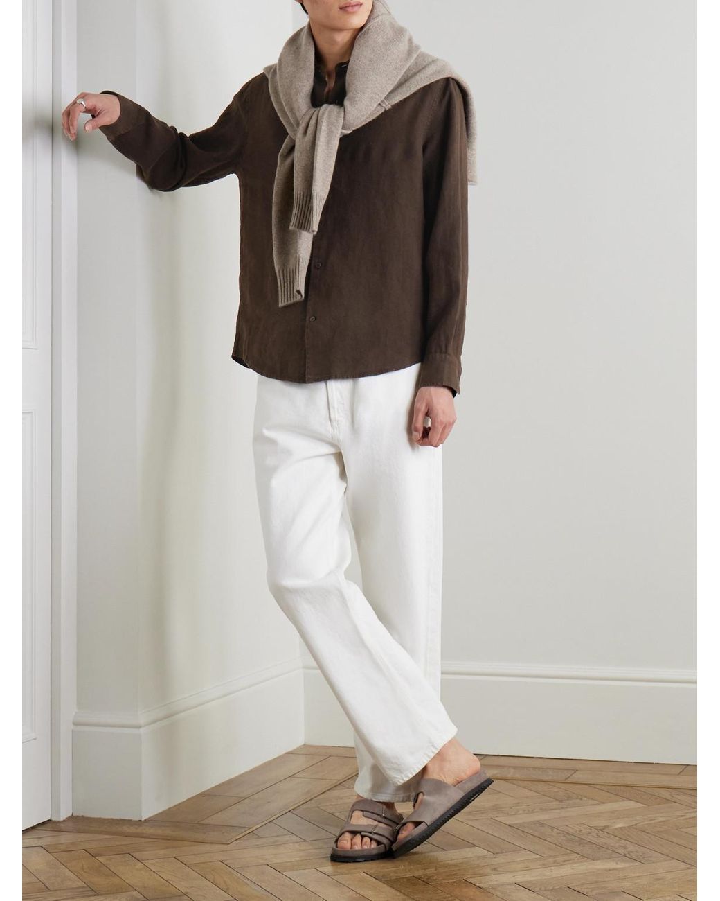 Garment-Dyed Linen Shirt di Mr P. in Brown da Uomo
