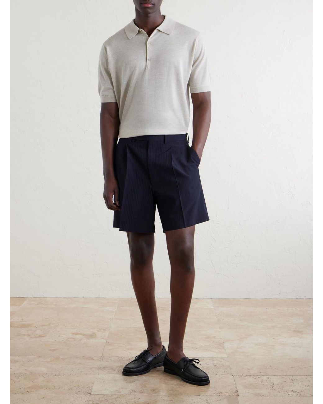 John Smedley White Macloud Knitted Merino Wool Polo Shirt for men