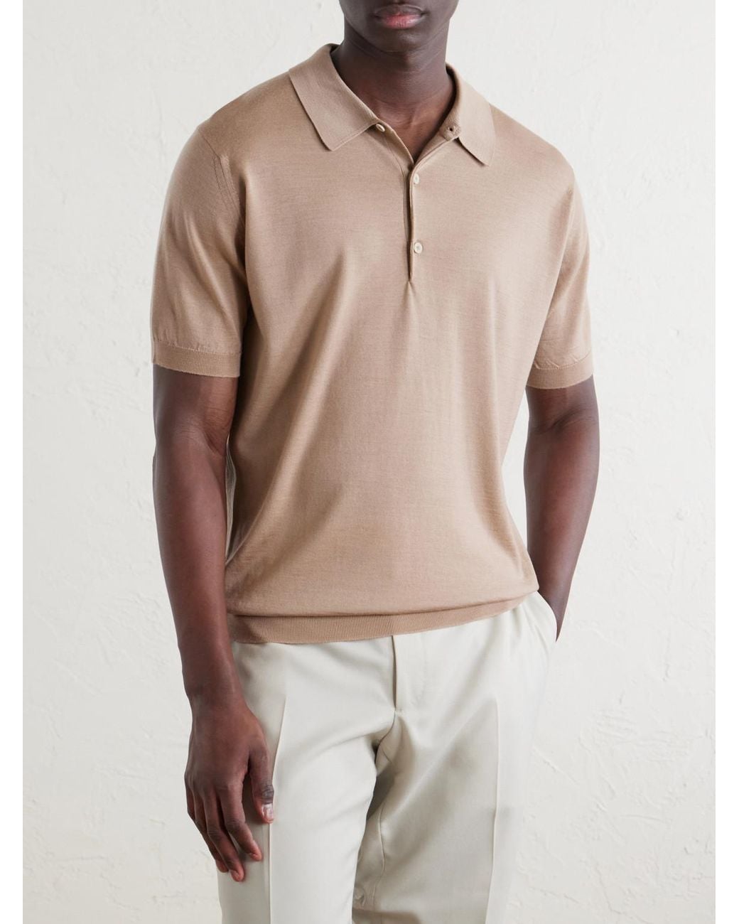 John Smedley Natural Macloud Knitted Merino Wool Polo Shirt for men