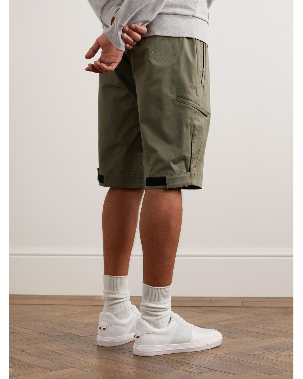 Moncler Green Straight-Leg Cotton-Blend Gabardine Shorts for men