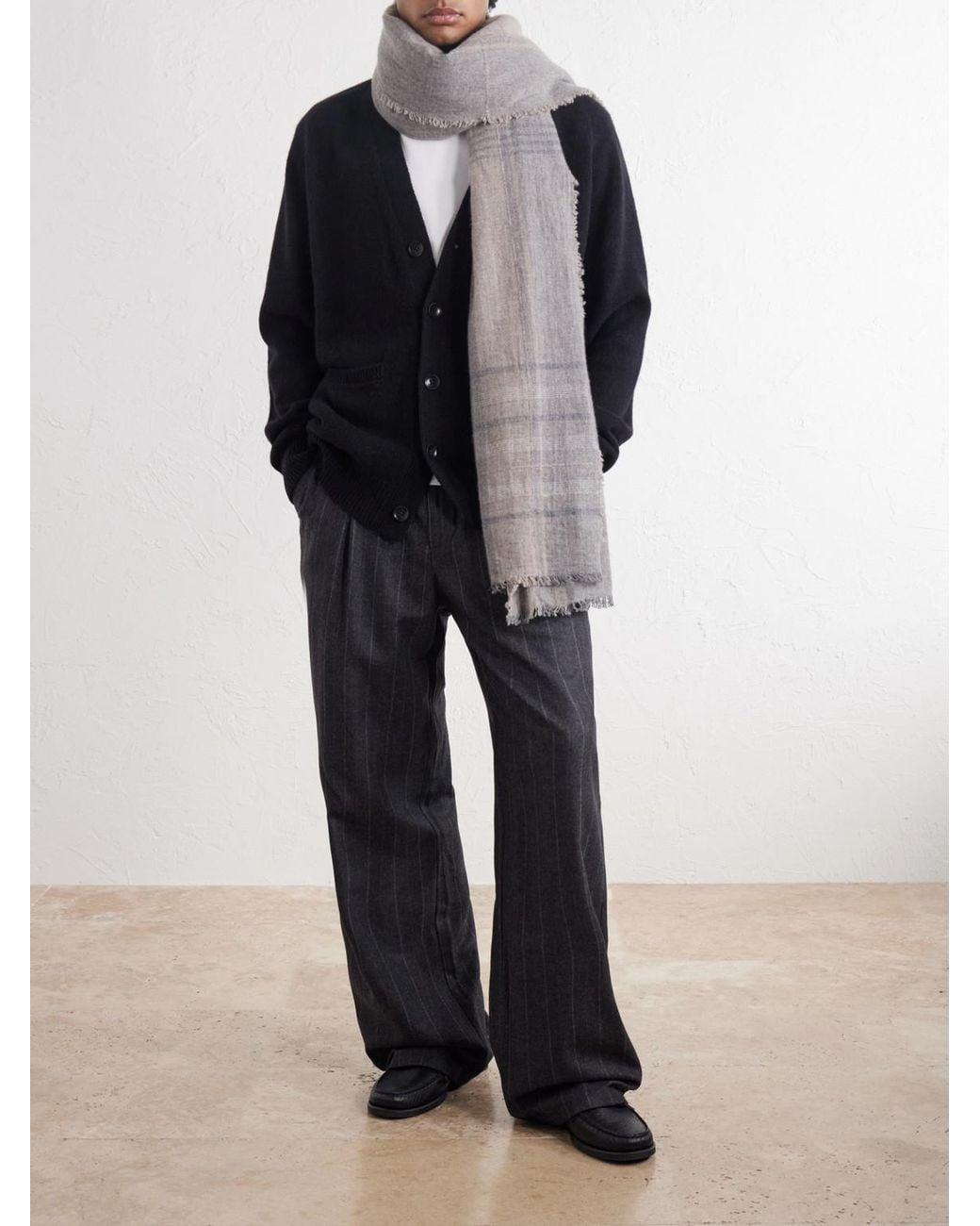 Johnstons Gray Kerrera Checked Cashmere Scarf for men