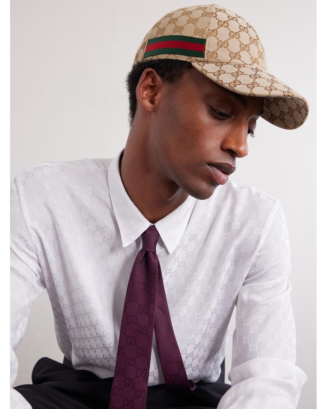 Gucci Natural Webbing-Trimmed Logo-Jacquard Canvas Cap for men