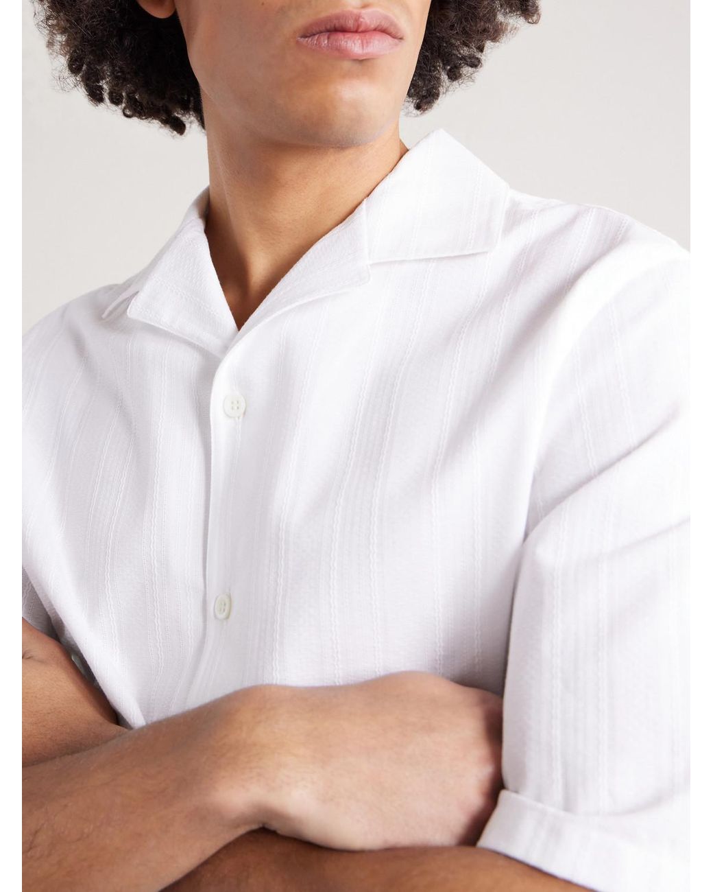 Brunello Cucinelli White Camp-collar Textured-cotton Shirt for men