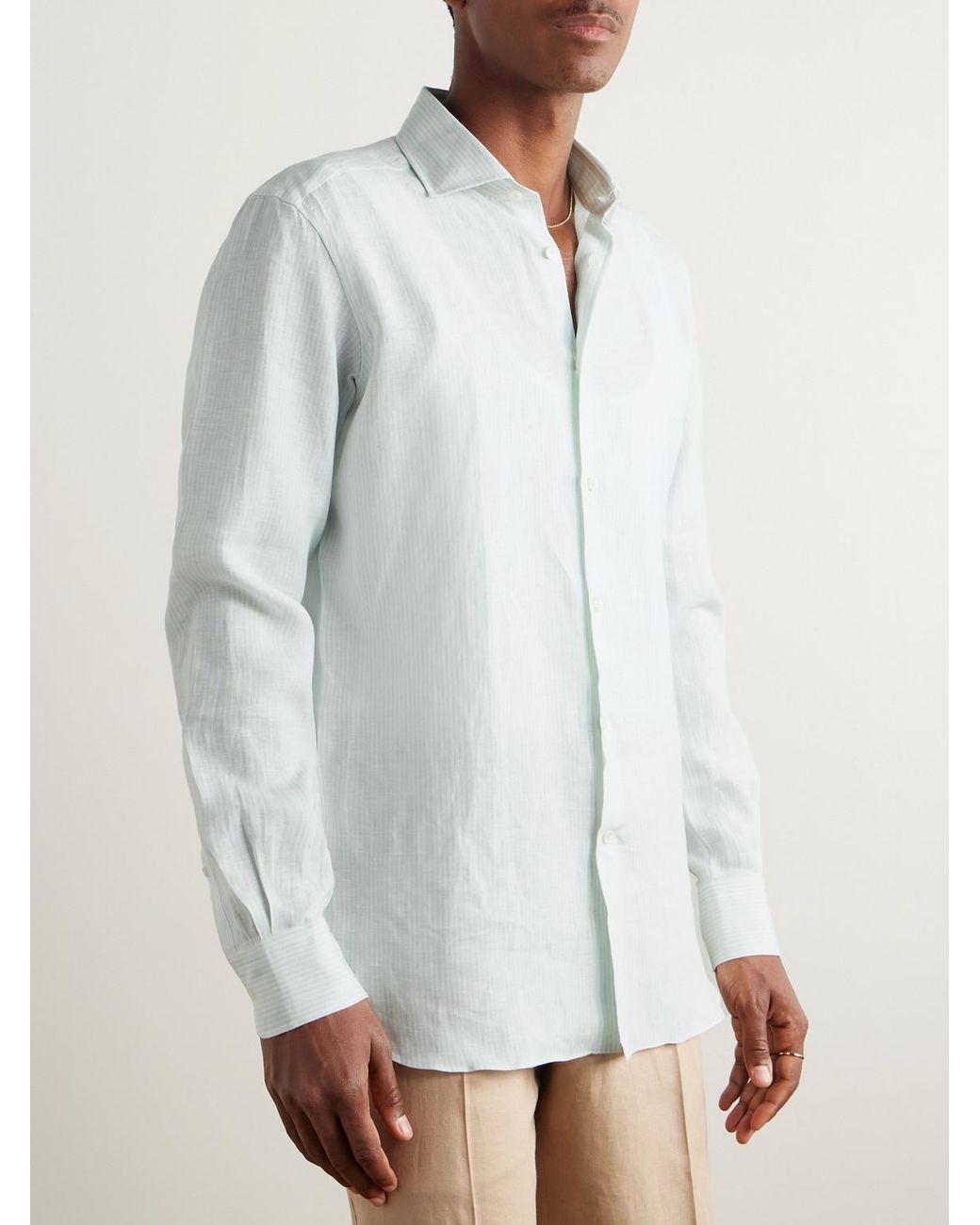 Zegna White Oasi Striped Linen Shirt for men