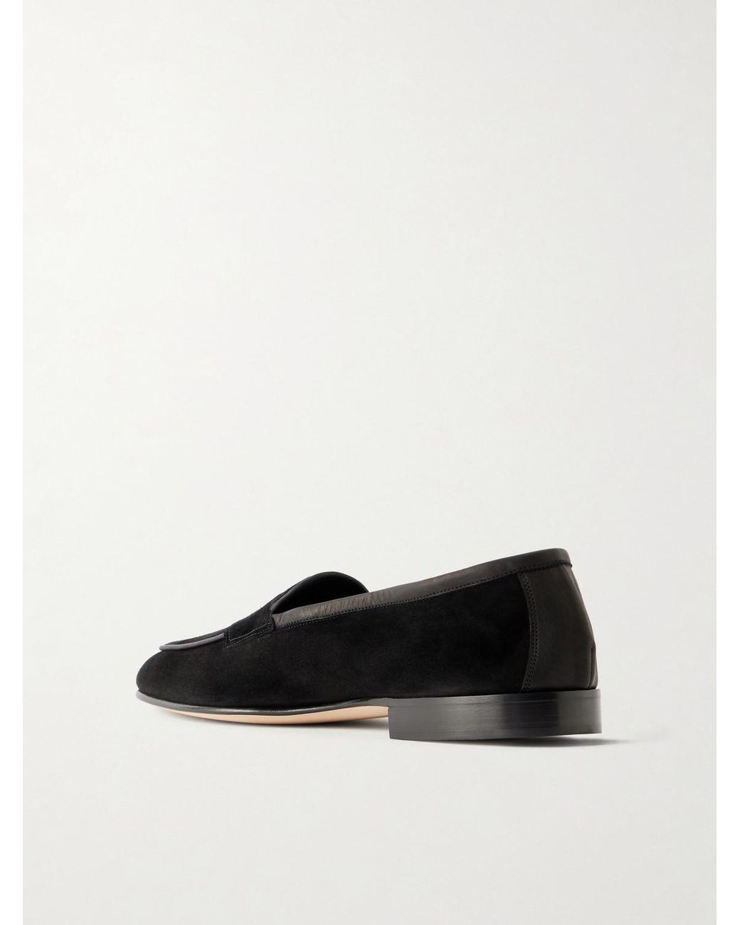 Edward Green Black Polperro Leather-trimmed Suede Penny Loafers for men