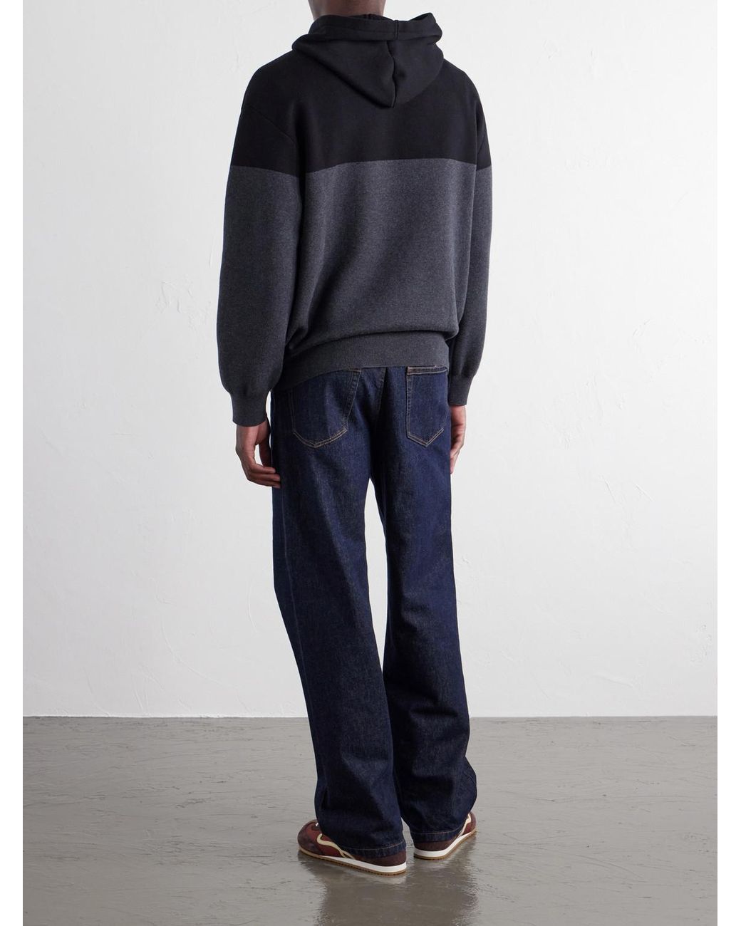 Loewe Blue Anagram-Embossed Leather-Trimmed Cotton-Jersey Hoodie for men