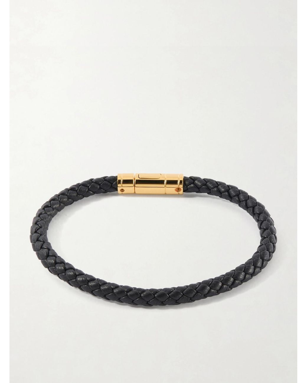 Tom Ford Black Gold-tone And Woven Leather Bracelet for men