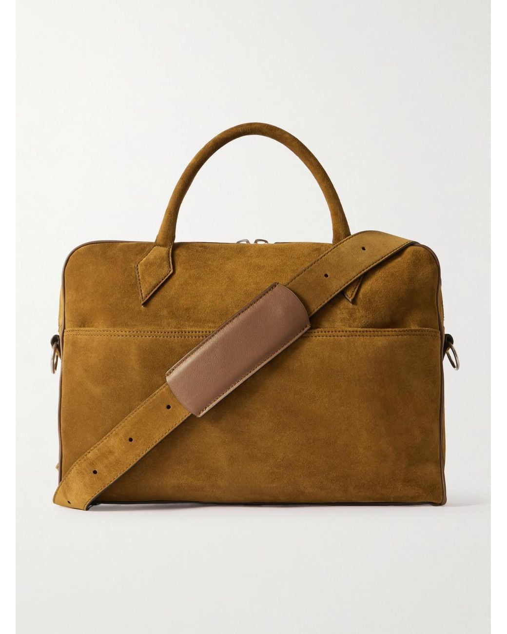 Metier Brown Closer Slim Leather-Trimmed Suede Briefcase for men