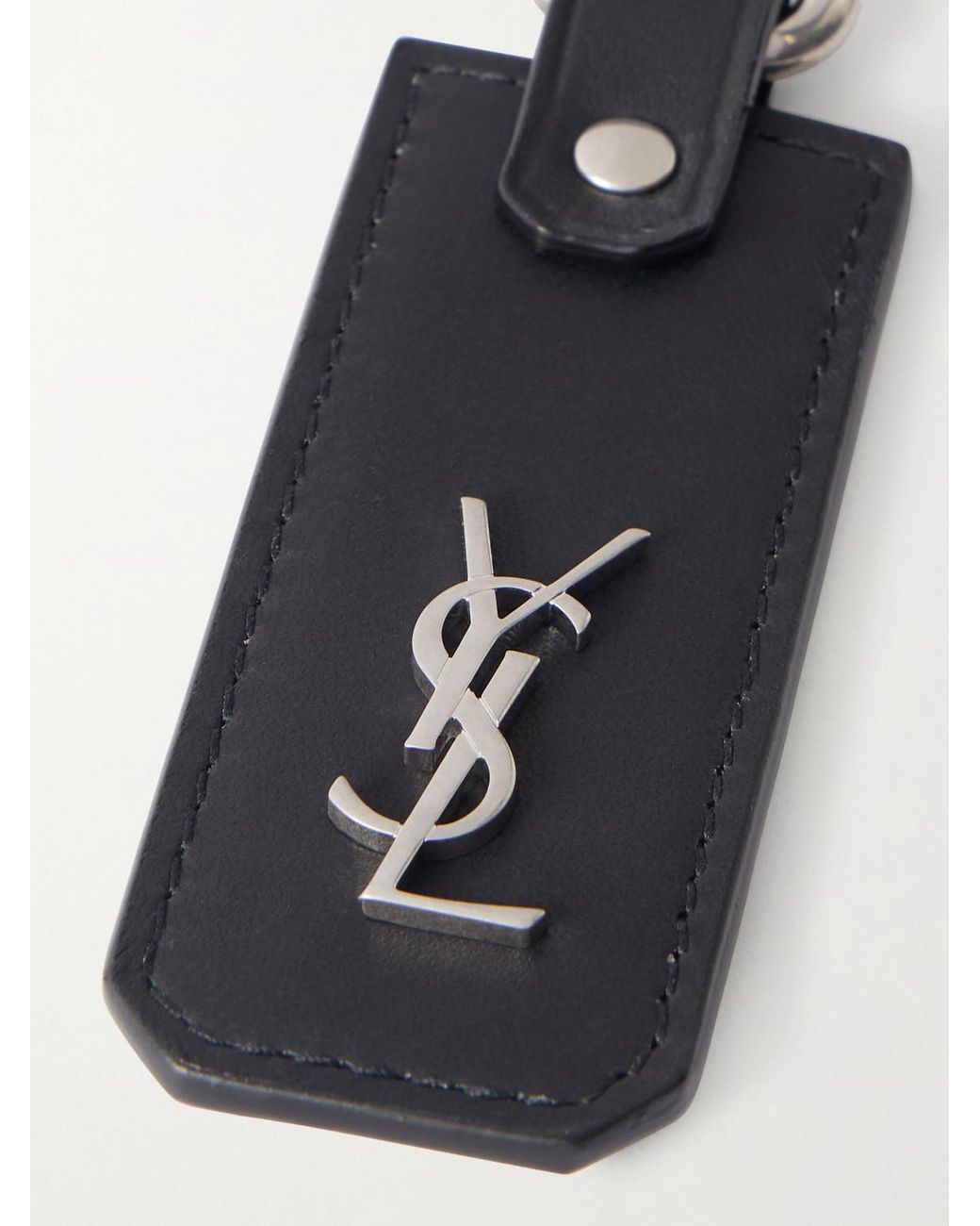Saint Laurent White Cassandre Leather And Silver-tone Key Fob for men