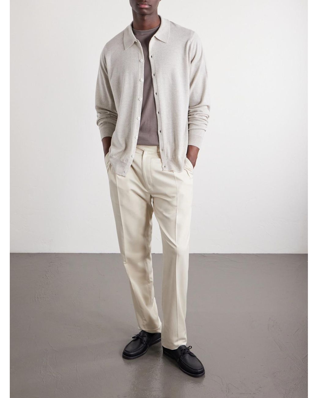 John Smedley White Tibor Merino Wool Cardigan for men