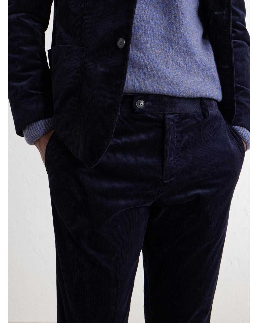 Sunspel Blue Straight-Leg Cotton-Corduroy Suit Trousers for men
