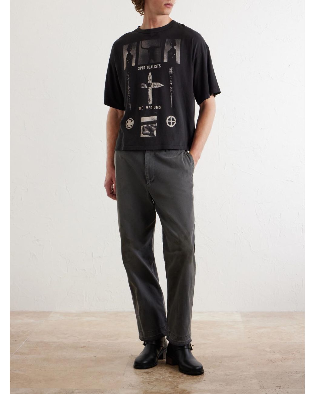 Enfants Riches Deprimes Gray Antique Work Straight-Leg Distressed Cotton Trousers for men