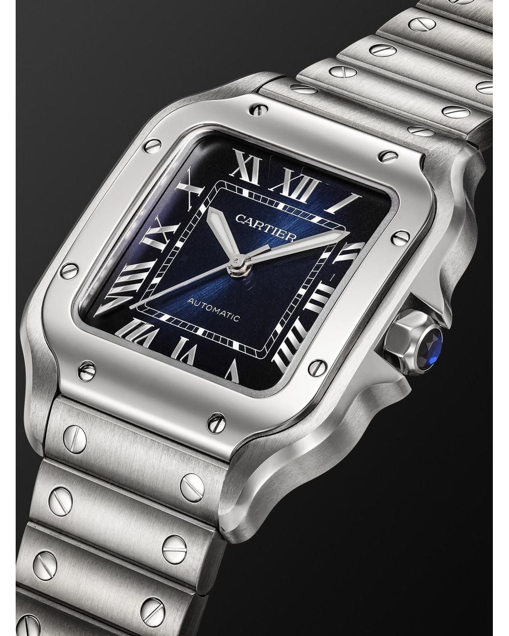Cartier Black Santos De Automatic Interchangeable Stainless Steel Watch, Ref. Wssa0063 for men