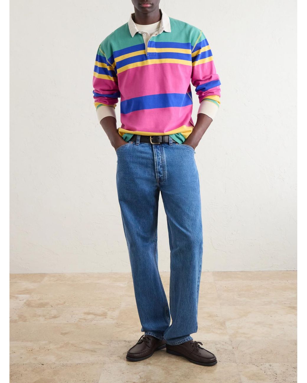 Drake's Multicolor Striped Cotton-Jersey Polo Shirt for men
