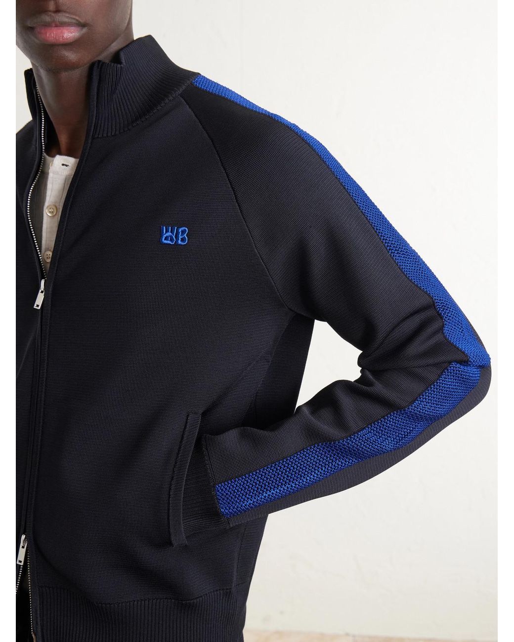 Wales Bonner Blue Tide Logo-Embroidered Striped Jersey Sweatshirt for men