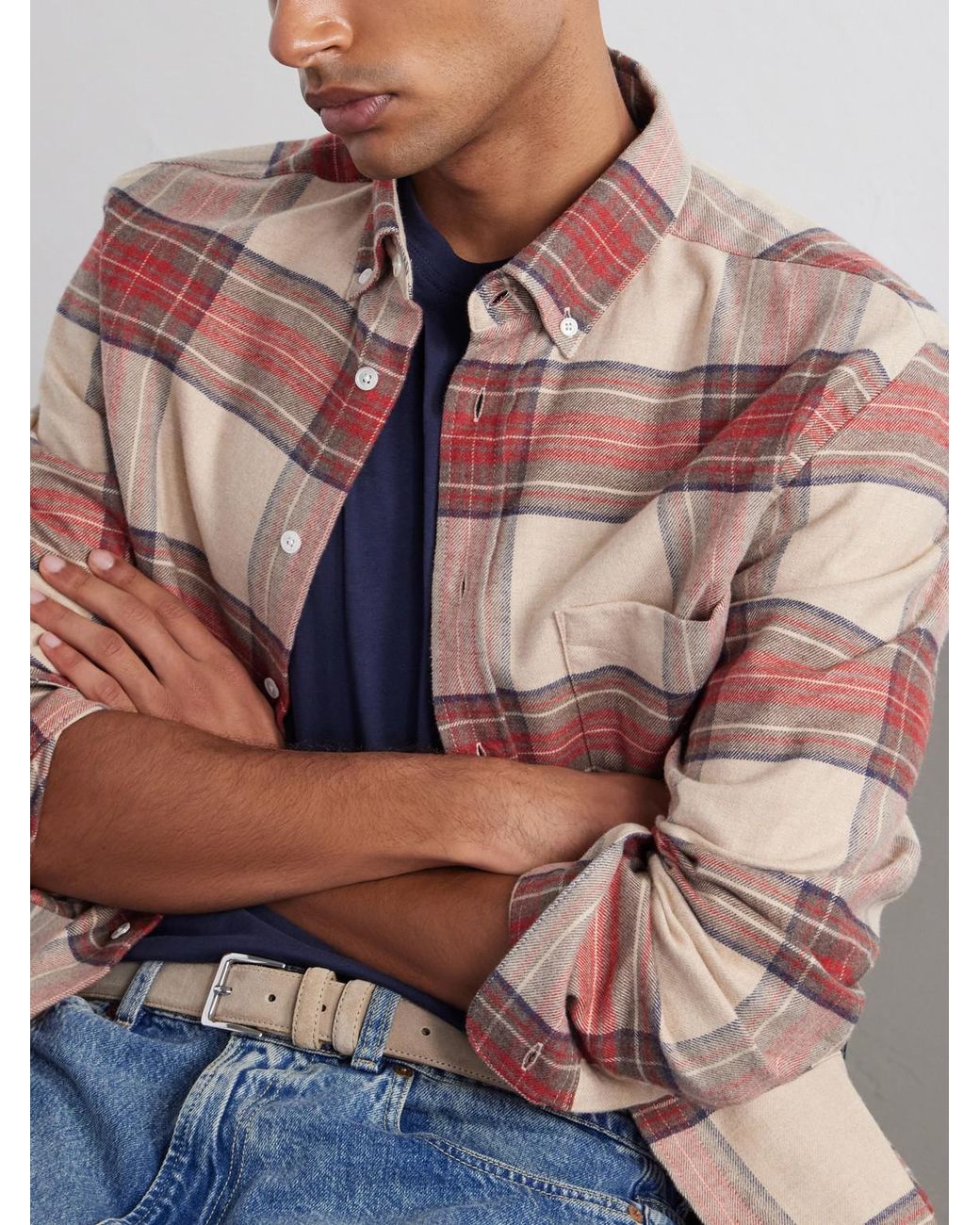 Portuguese Flannel Pink Sabela Checked Cotton-Flannel Shirt for men