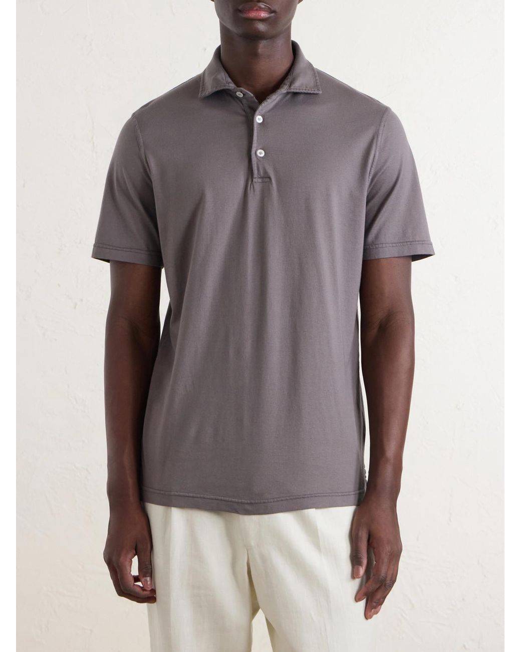 Fedeli Gray Cotton-jersey Polo Shirt for men