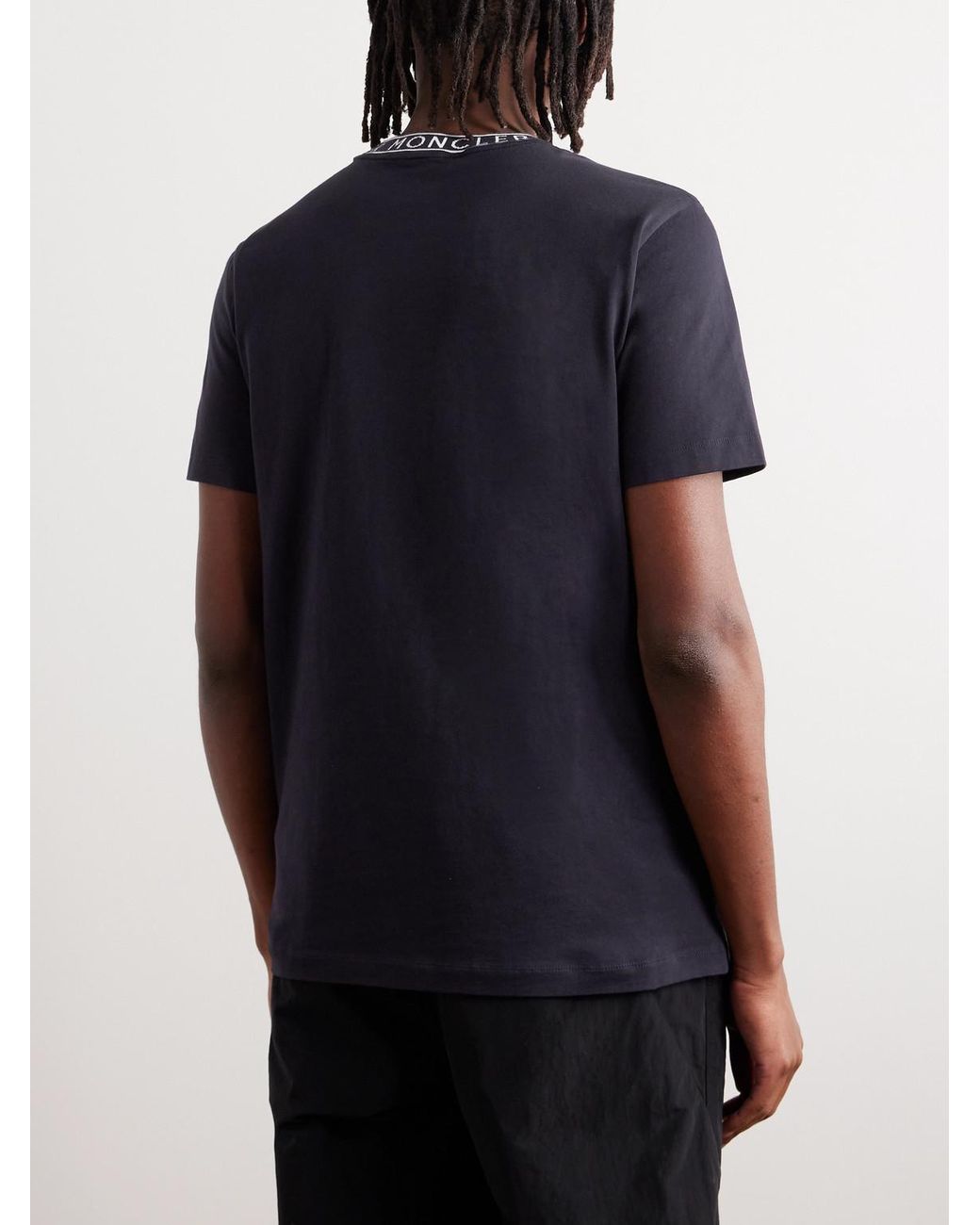 Moncler Blue Slim-Fit Logo-Jacquard Cotton-Jersey T-Shirt for men