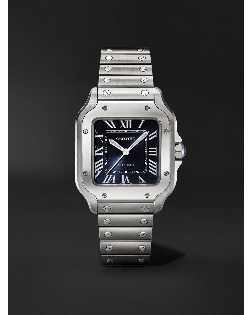 Cartier Black Santos De Automatic Interchangeable Stainless Steel Watch, Ref. Wssa0063 for men