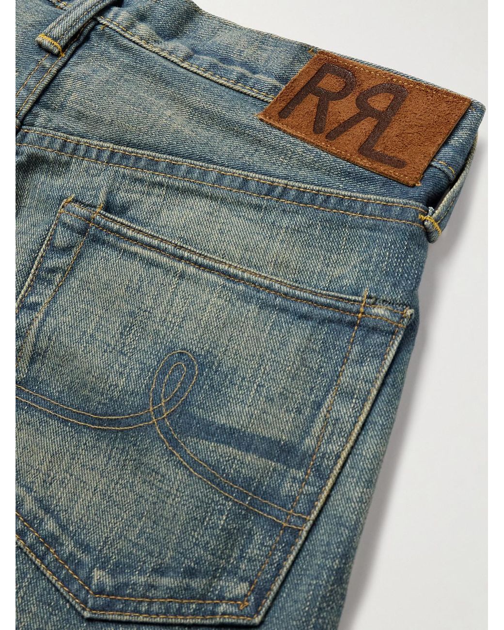 RRL Blue Straight-leg Distressed Jeans for men