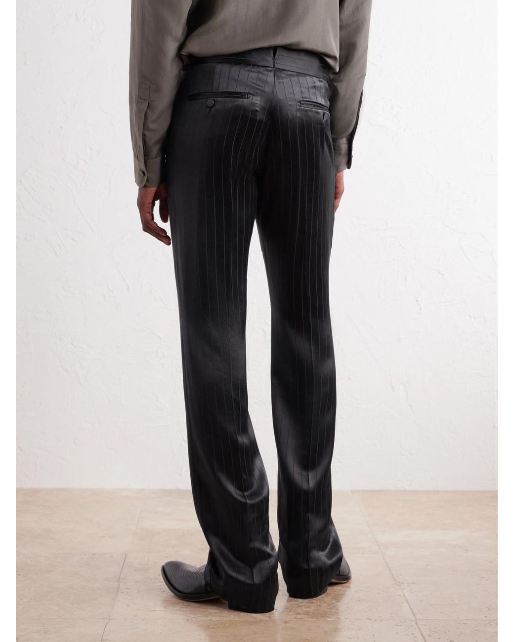 Tom Ford Blue Straight-Leg Pinstriped Satin Suit Trousers for men